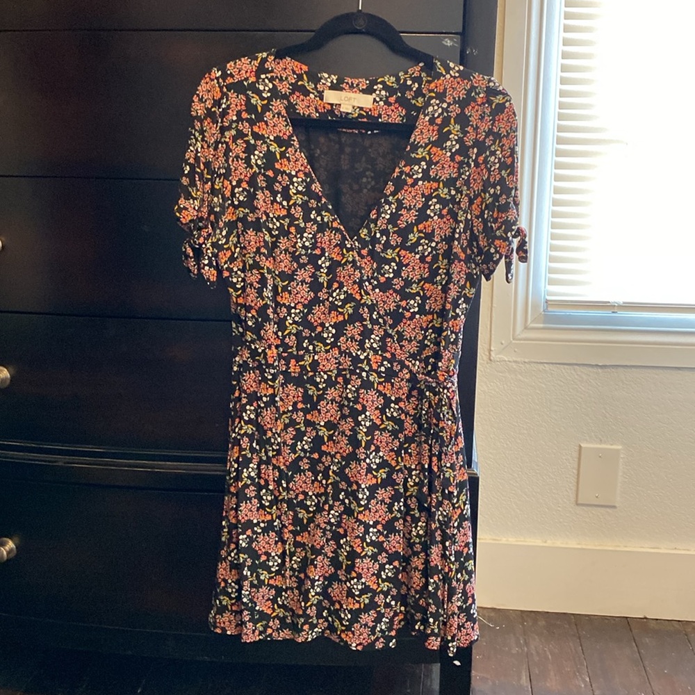 Loft Floral Wrap Dress with Hidden Skort